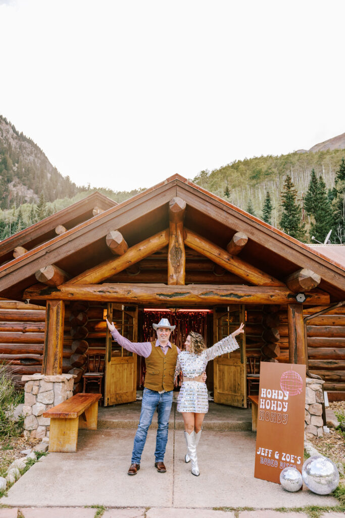 A fun Rodeo Disco Party rehearsal dinner and welcome party at Pine Creek Cookhouse in Aspen, CO.