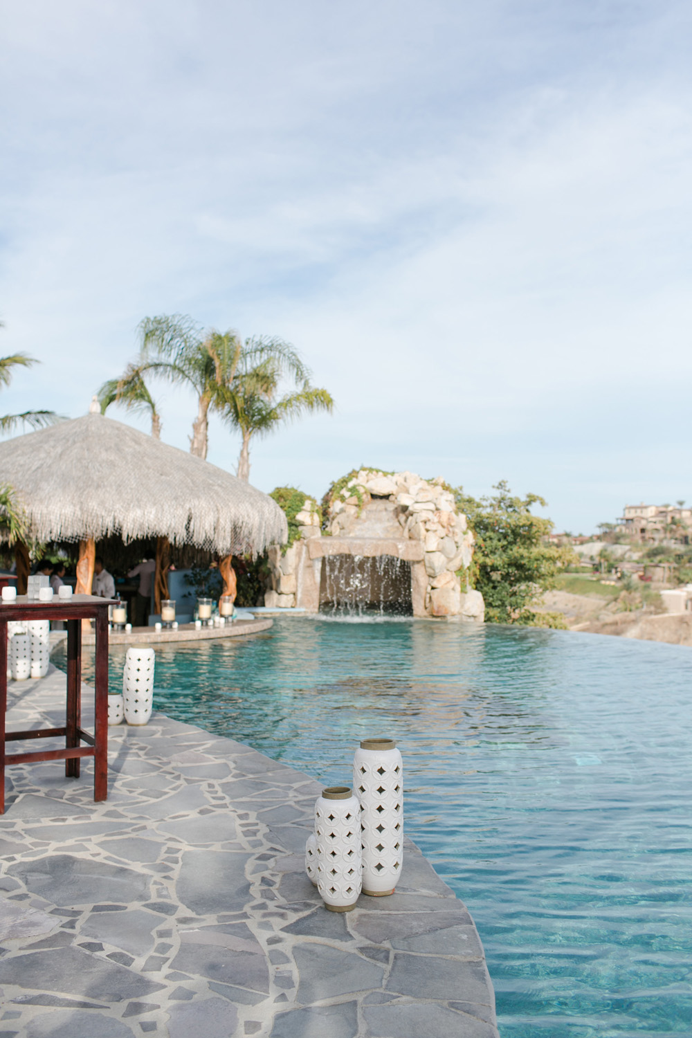 Scenic view of an infinity pool for a wedding in Cabo, with crystal blue waters, with destination wedding planning by Julian Leaver Events.