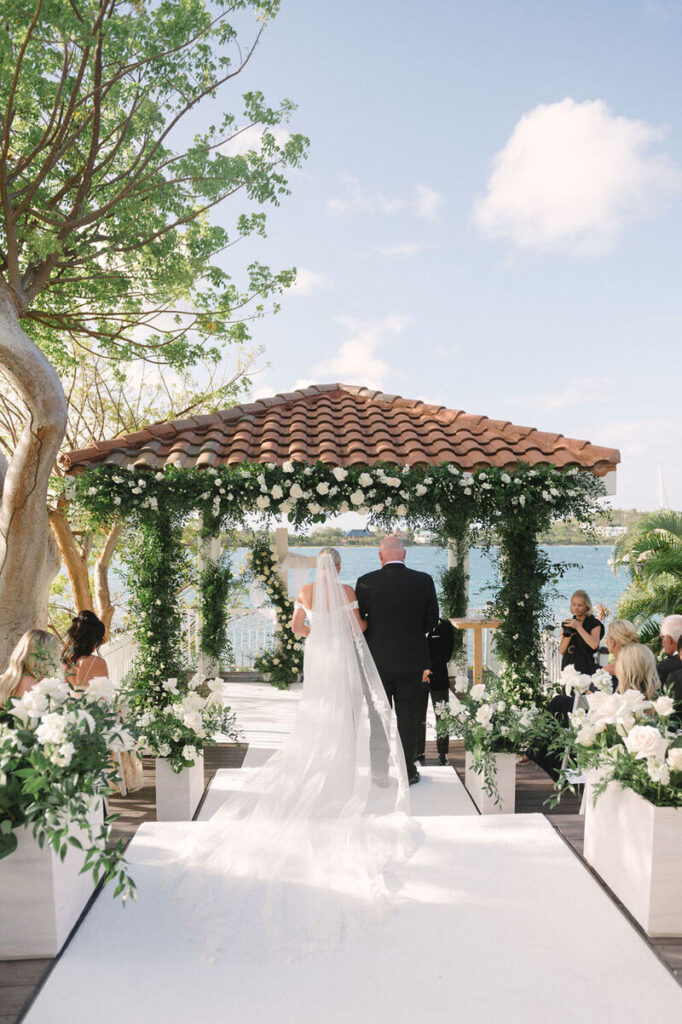 Wedding ceremony outdoors in St Thomas at the Ritz Carlton, overlooking the ocea