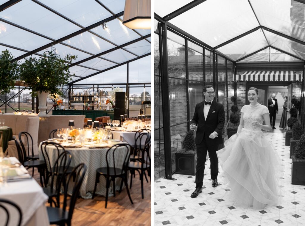 Bride and groom seeing their wedding reception space for the first time