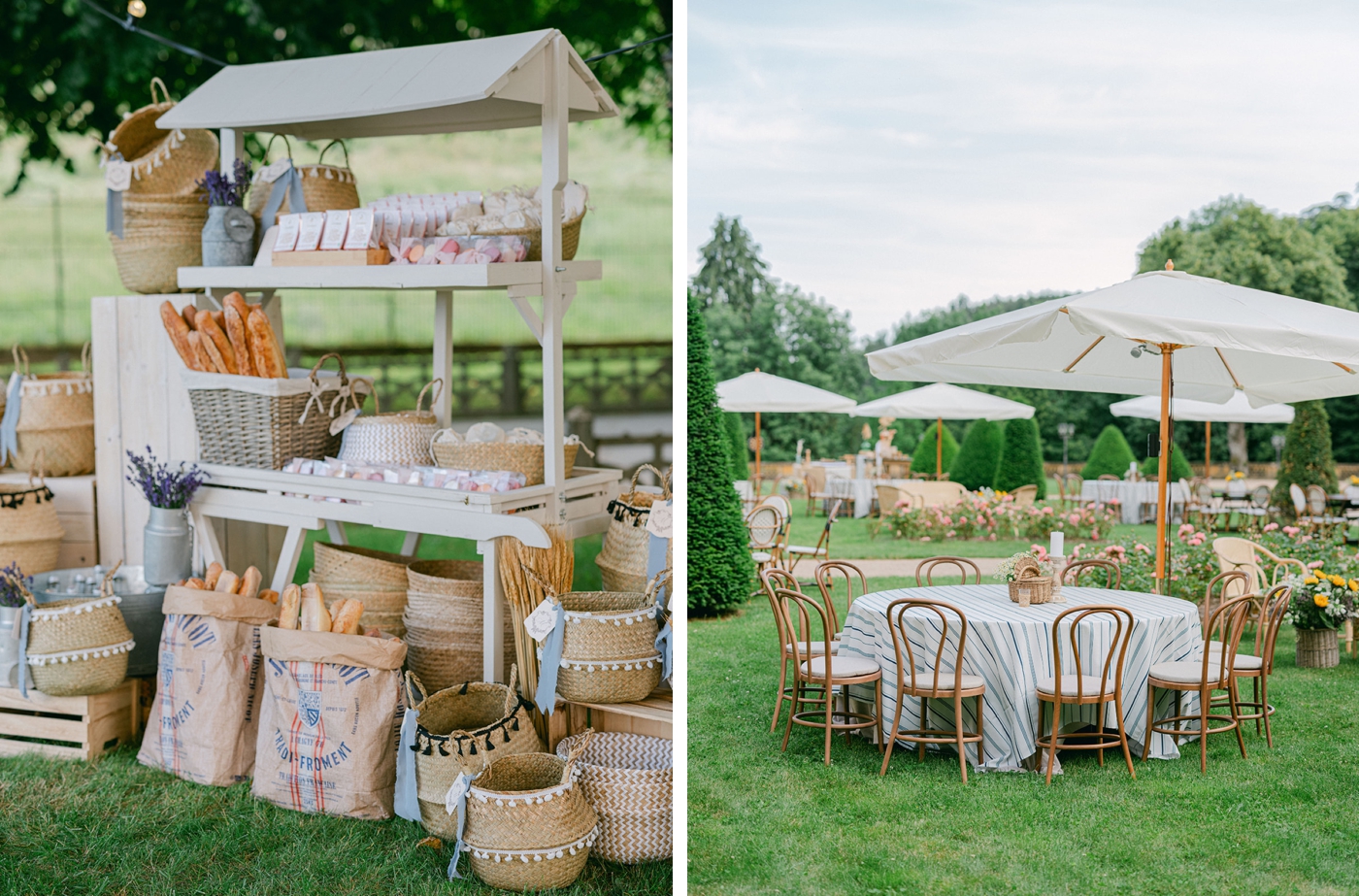 Wedding welcome party at Domaine des Halles inspired by classic French markets