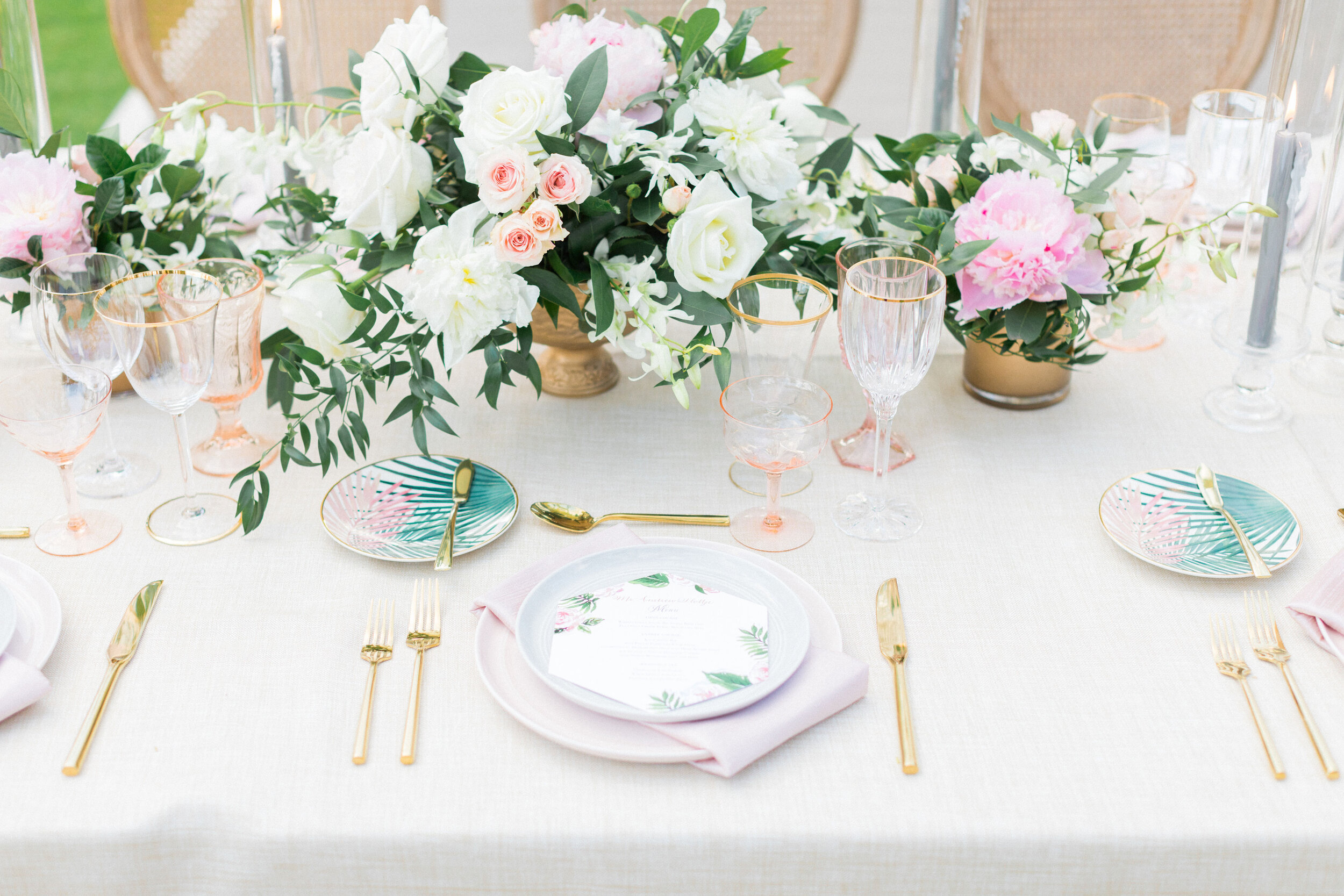Reception Inspiration - White, Gold and a Touch of Blush (Please ignore the palm plate ;o)