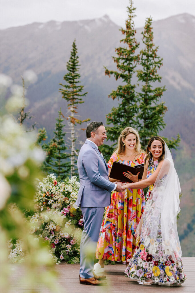 A destination wedding in Colorado, with a ceremony overlooking the Rocky Mountains